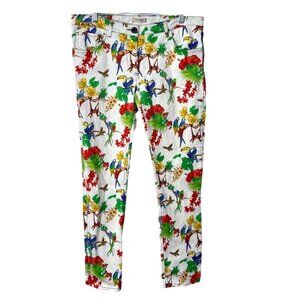 Etro Milano Tropical Parrot Skinny Jeans Floral Bird Jungle White Womens Size 31